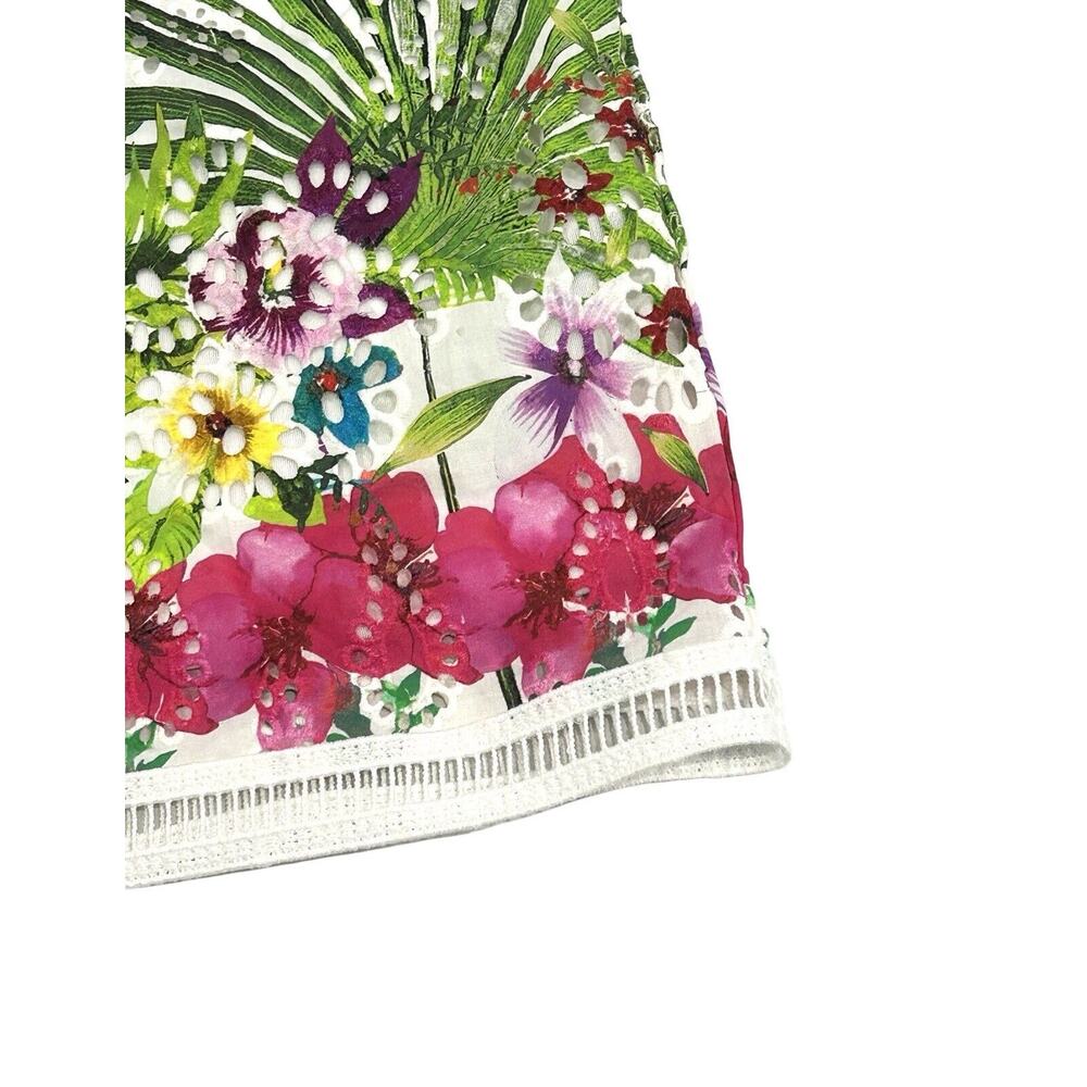 Desigual Shift Dress Size 12 EU 46 White Eyelet Denver Floral Design - Picture 4 of 8